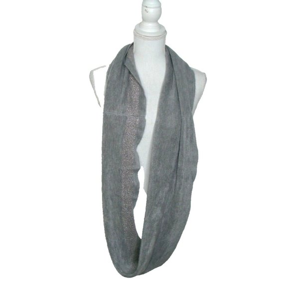Calvin Klein Gray Acrylic Glitter Knit Infinity Scarf Warm Soft Stretch 33x12" - Picture 2 of 16